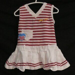 DONG HAI HONG BAO size 6 Charming Red Striped V-Neck Dress With Pocket